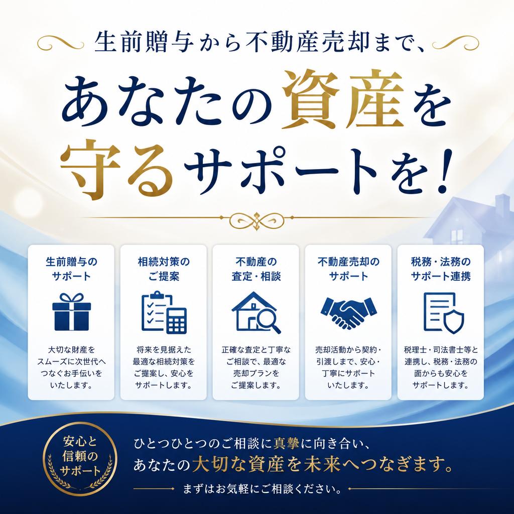 生前贈与から不動産売却まで、あなたの資産を守るサポートを！