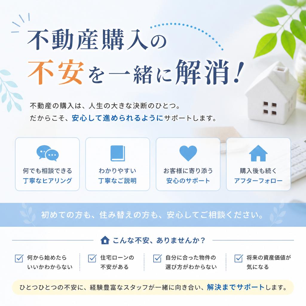 不動産購入の不安を一緒に解消！
